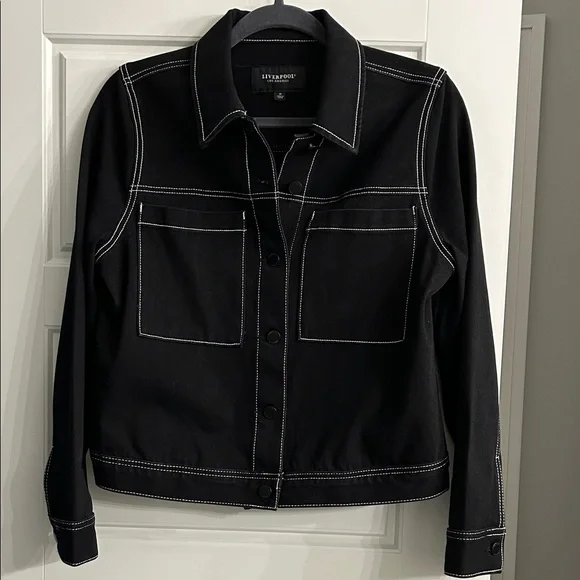 Liverpool Black Jean Jacket with White Contrast Stitching - Picture 2 of 7